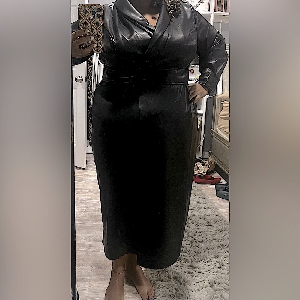 Faux Leather Wrap Dress